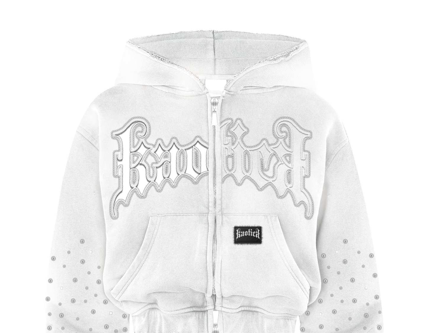 RHINETONES/W EMBROIDERY ZIP HOODIE WHITE