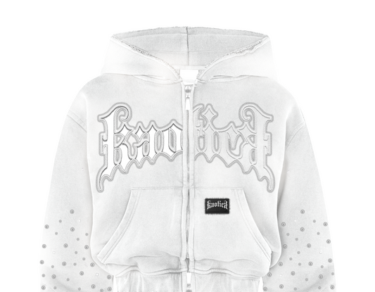 RHINETONES/W EMBROIDERY ZIP HOODIE WHITE